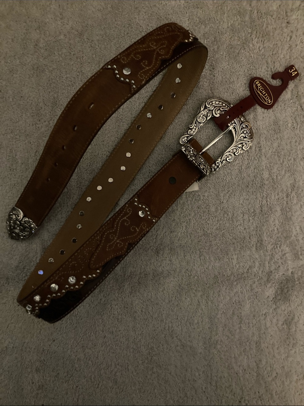 Brighton Brown Leather Western Belt with Ornate Silver Buckle